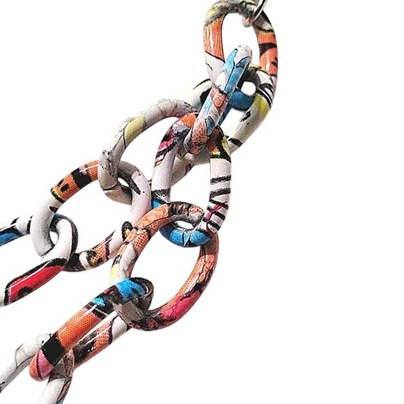 Art Deco Bag Chain 8" White Colorful Enameled Metal Rainbow Artsy Fairygoth Fun - Picture 7 of 9